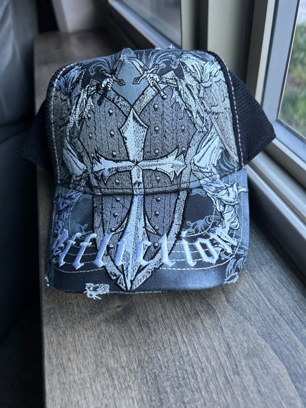 Affliction Black and Silver Cross Trucker Cap